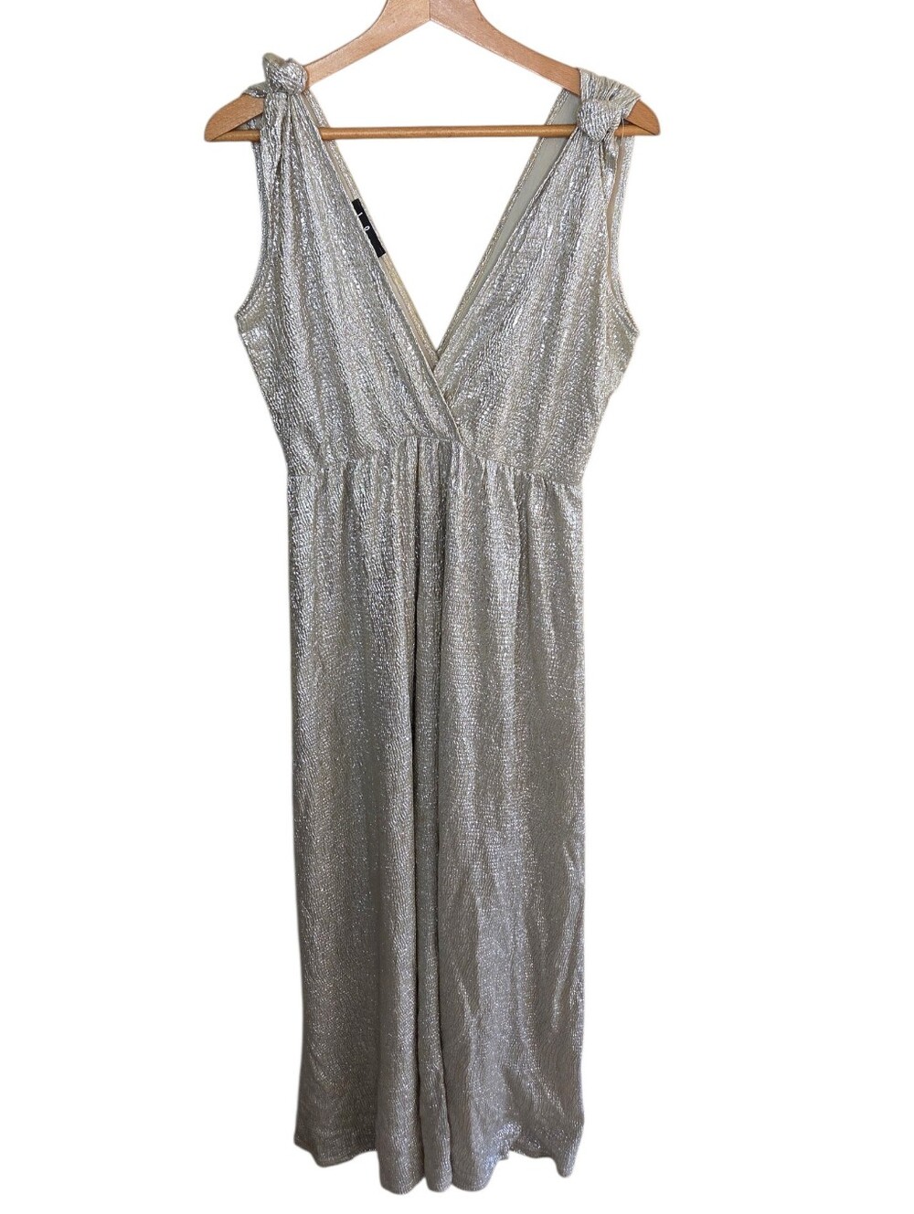 Lulu's Shimmery Champagne Gold Formal Party Cocktail V-neck Maxi Dress Size XL